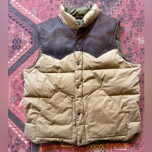 Eddie Bauer Oilskin Tincloth Men's Down Filled Leather Brown & Tan Puffer Vest